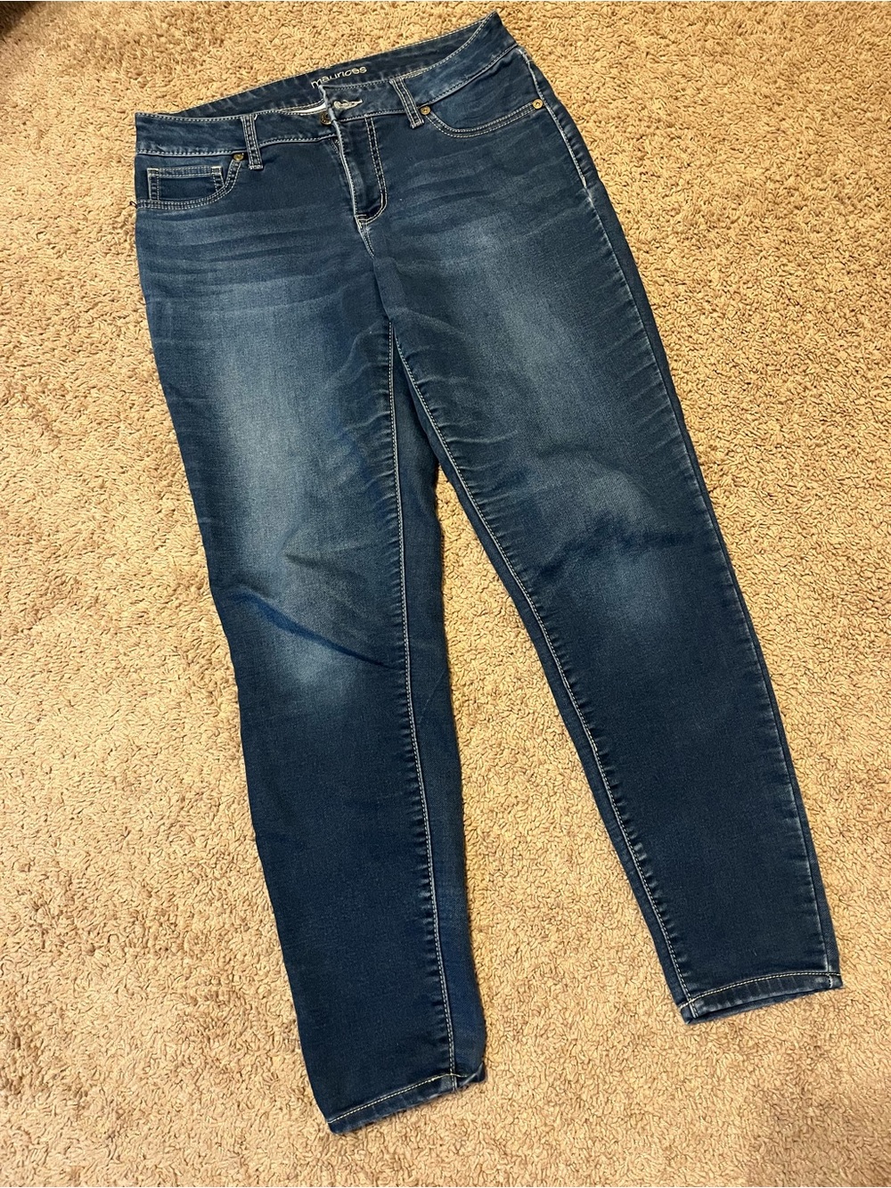 Maurices Dark Blue Stretch Jeggings with Faded Wash